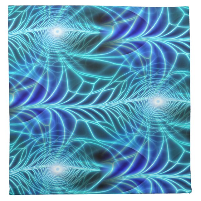 Electric Blue Luminous Fractal Repeating Pattern Cloth Napkin (Front)