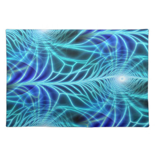 Electric Blue Luminous Fractal Repeating Pattern Cloth Placemat