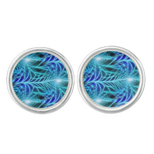 Electric Blue Luminous Fractal Repeating Pattern Cufflinks