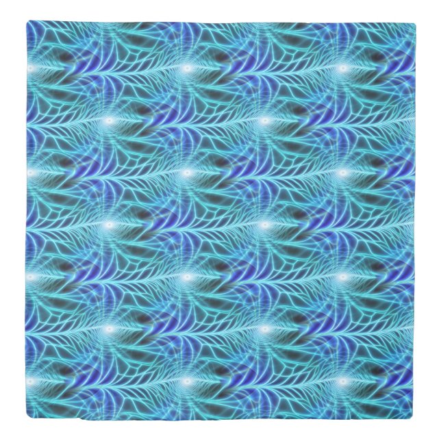 Electric Blue Luminous Fractal Repeating Pattern Duvet Cover (Front)
