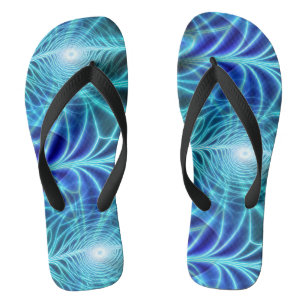 Electric Blue Luminous Fractal Repeating Pattern Flip Flops