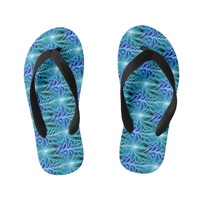 Electric Blue Luminous Fractal Repeating Pattern Kid's Flip Flops (Footbed)