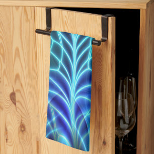 Electric Blue Luminous Fractal Repeating Pattern Kitchen Towel