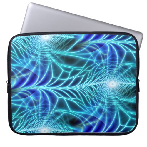 Electric Blue Luminous Fractal Repeating Pattern Laptop Sleeve
