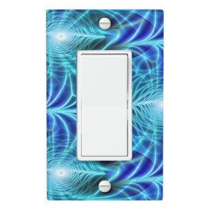 Electric Blue Luminous Fractal Repeating Pattern Light Switch Cover