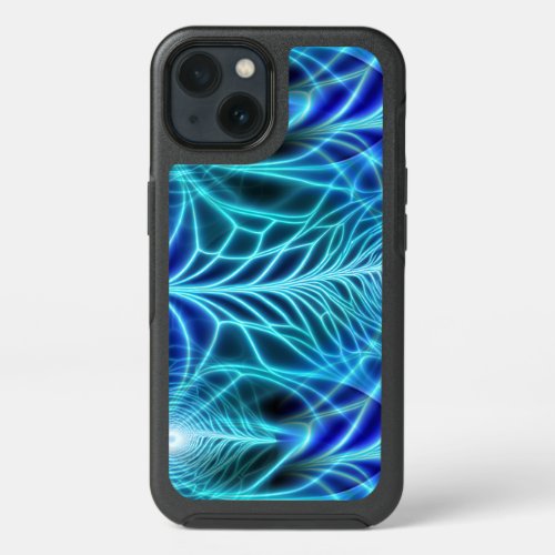 Electric Blue Luminous Fractal Repeating Pattern iPhone 13 Case