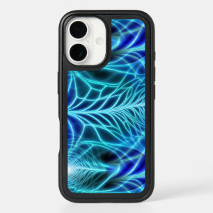 Electric Blue Luminous Fractal Repeating Pattern iPhone 16 Case