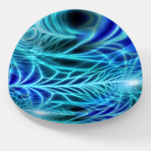 Electric Blue Luminous Fractal Repeating Pattern Paperweight