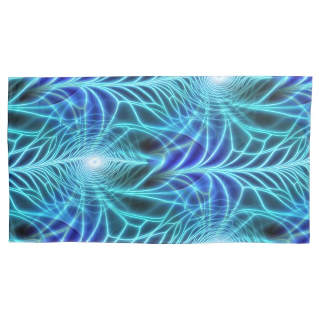 Electric Blue Luminous Fractal Repeating Pattern Pillow Case (Front-Left)