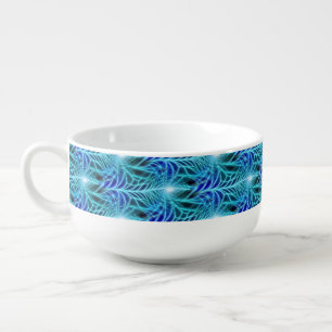 Electric Blue Luminous Fractal Repeating Pattern Soup Mug