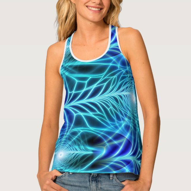 Electric Blue Luminous Fractal Repeating Pattern Tank Top (Front)