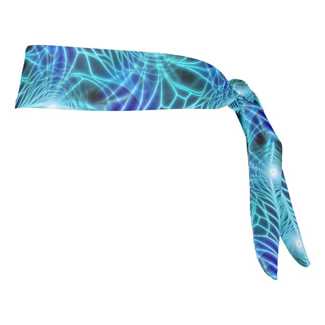 Electric Blue Luminous Fractal Repeating Pattern Tie Headband (Rotate 90)