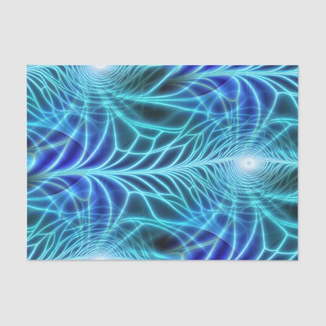 Electric Blue Luminous Fractal Repeating Pattern Tissue Paper (Front)