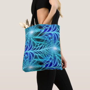Electric Blue Luminous Fractal Repeating Pattern Tote Bag