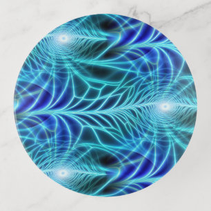 Electric Blue Luminous Fractal Repeating Pattern Trinket Tray