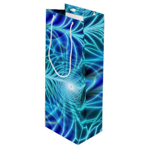Electric Blue Luminous Fractal Repeating Pattern Wine Gift Bag
