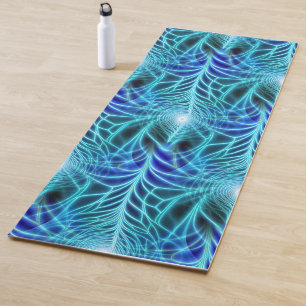 Electric Blue Luminous Fractal Repeating Pattern Yoga Mat