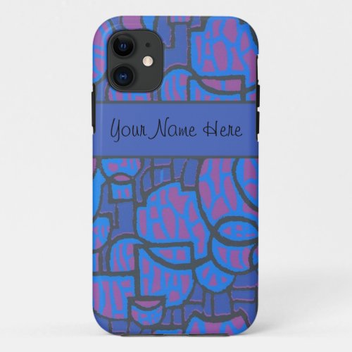 Electric Blue Magenta Abstract Black Outlines iPhone 11 Case