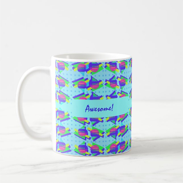 Electric Blue Memphis Customizable Triangles Coffee Mug (Left)