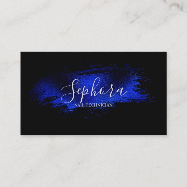 Electric Blue Metallic Foil Paint Stroke Business Card (Front)