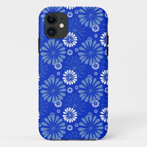 Electric Blue Modern Floral Print iPhone 11 Case