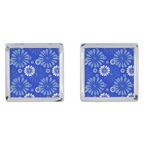Electric Blue Modern Floral Print Cufflinks