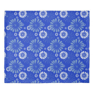 Electric Blue Modern Floral Print Duvet Cover