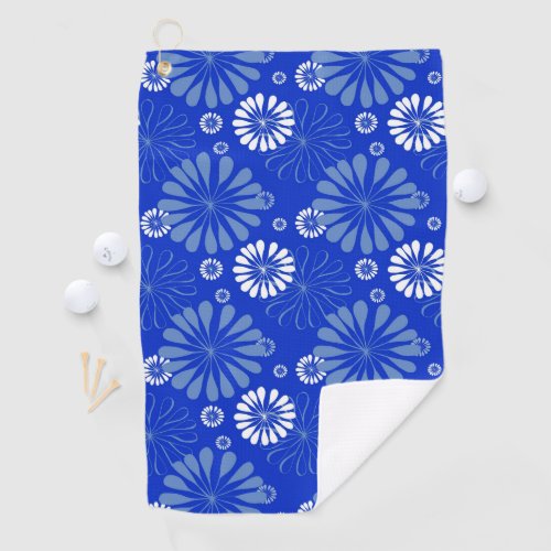 Electric Blue Modern Floral Print Golf Towel