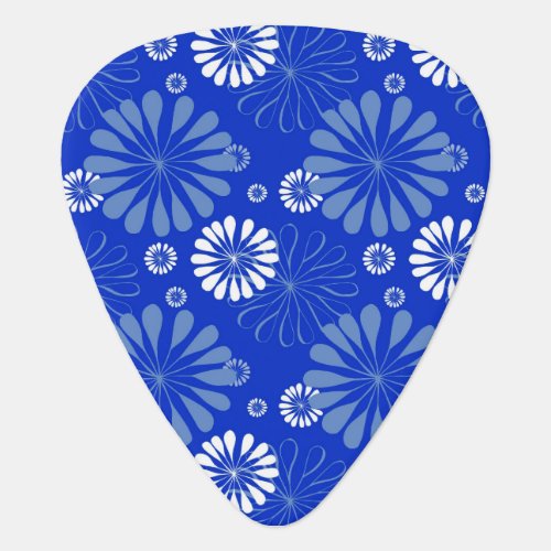 Electric Blue Modern Floral Print Guitar Pick