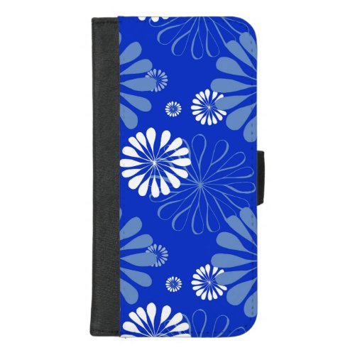 Electric Blue Modern Floral Print iPhone 87 Plus Wallet Case