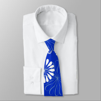 Electric Blue Modern Floral Print Neck Tie