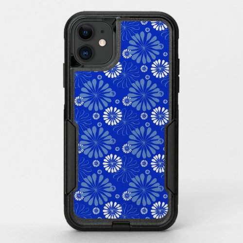 Electric Blue Modern Floral Print OtterBox Commuter iPhone 11 Case