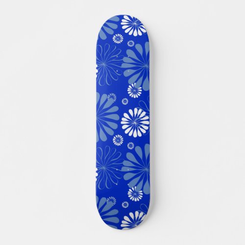 Electric Blue Modern Floral Print Skateboard