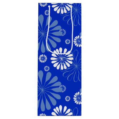 Electric Blue Modern Floral Print Wine Gift Bag