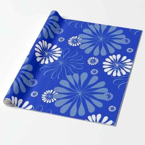 Electric Blue Modern Floral Print Wrapping Paper