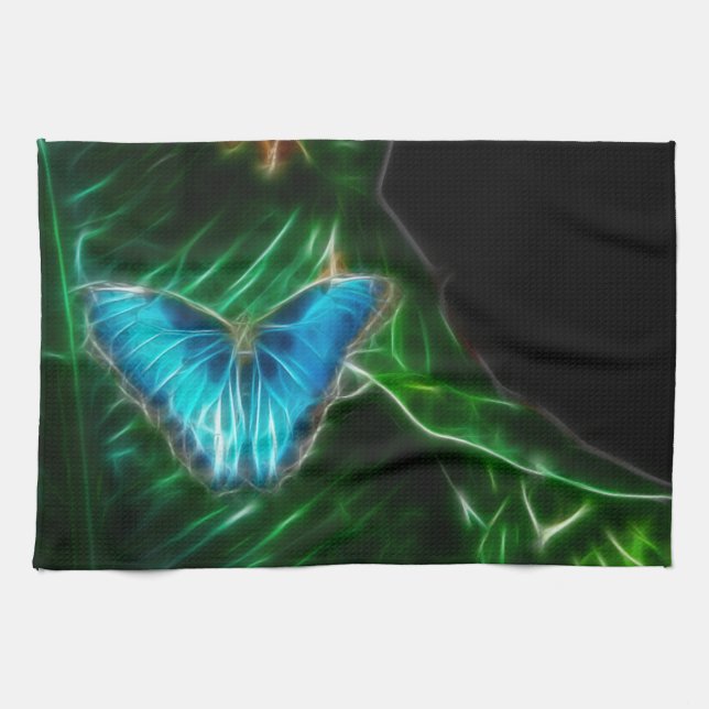 Electric Blue Morpho Butterfly Fractal Towel (Horizontal)