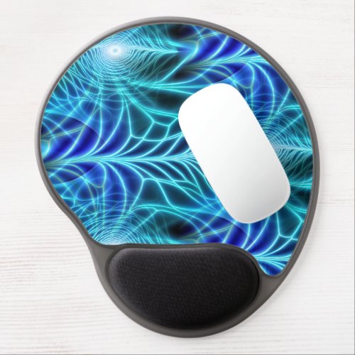 Electric Blue Neon Fractal Repeating Pattern Gel Mouse Pad