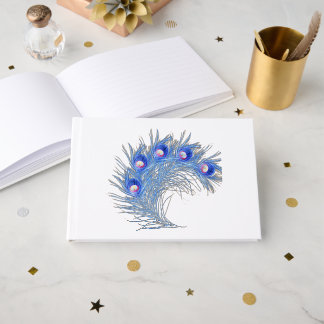 Electric Blue Peacock Feather Party Craft Graphic Foil Guest Book