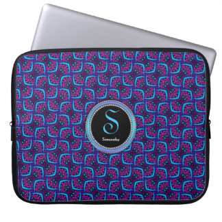 Electric Blue Pink Pattern Monogram Notebook Laptop Sleeve