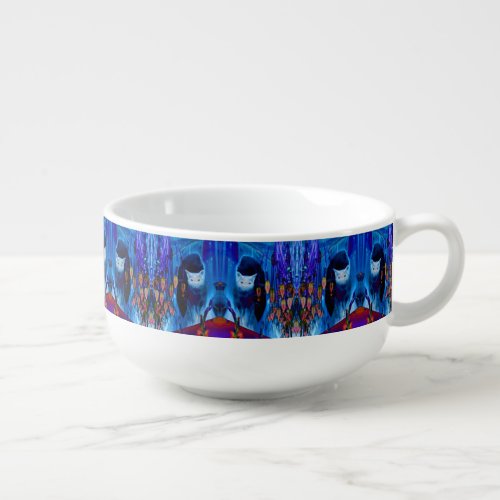 Electric Blue Siamese Cat Abstract Animal Art Soup Mug