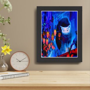 Electric Blue Siamese Cat Abstract Art Framed