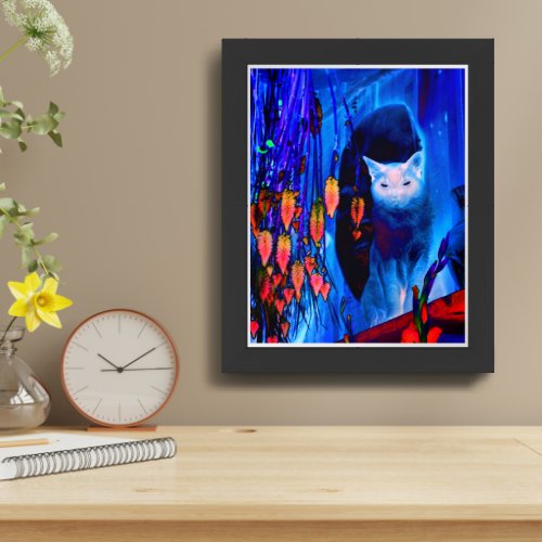 Electric Blue Siamese Cat Abstract Art Framed Framed Art