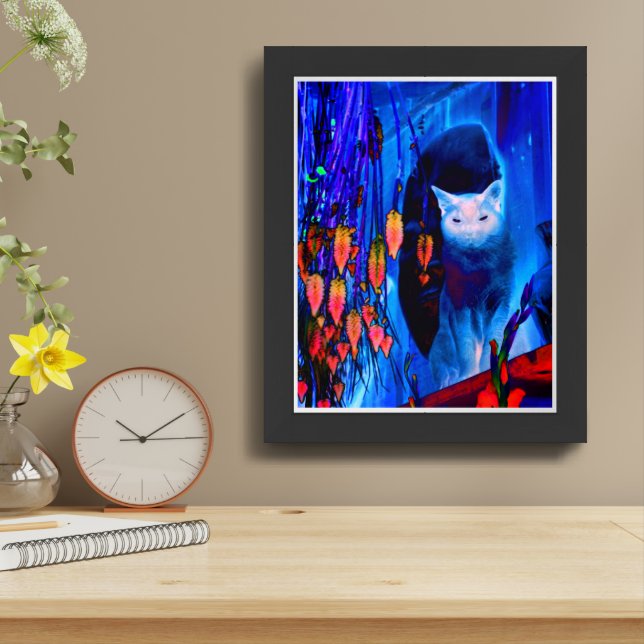 Electric Blue Siamese Cat Abstract Art Framed Framed Art (Table Top)