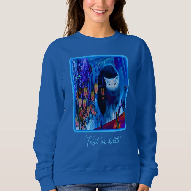 Electric Blue Siamese Cat Animal Art Personalized Sweatshirt (Front)