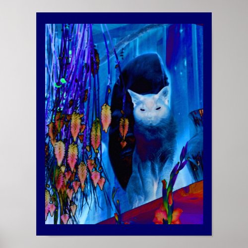 Electric Blue Siamese Cat Animal Art Poster