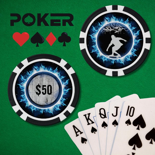 Electric Blue Skater Game Poker Chip (Electric Blue Skater Game Chip)