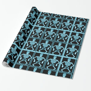 Electric blue skeleton wrapping paper