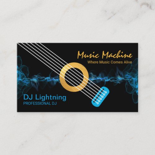 Electric Blue Sound Wave Lightning Guitar Business Card