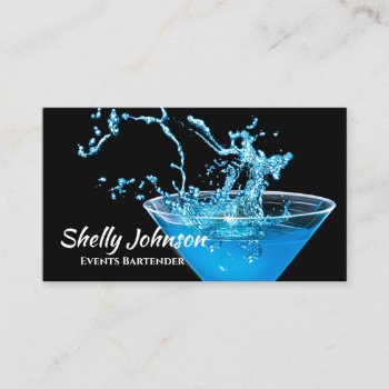 Electric Blue Splash Bartender And Events Caterer Business Card by GirlyBusinessCards at Zazzle