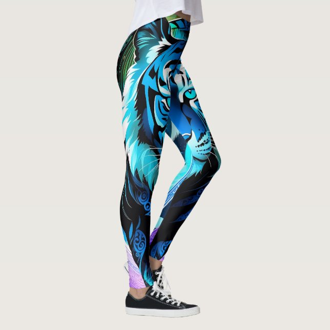 Electric Blue Tiger Gym Workout Leggings (Right)